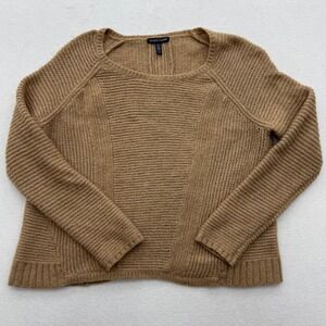 EILEEN FISHER Womens M Tan Ribbed Crew Neck Sweater Merino Wool Baby Camel Blend